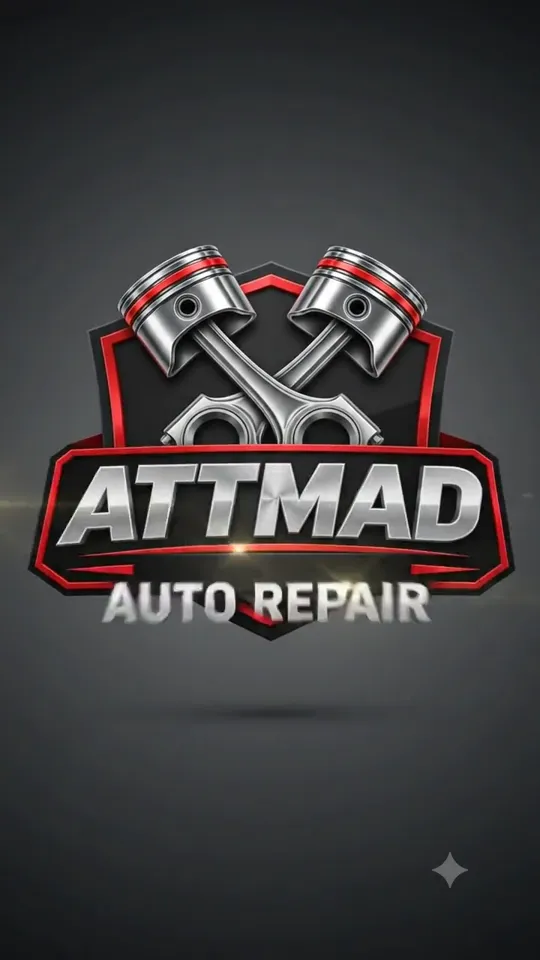 ATTMAD Auto Repair logo with crossed silver pistons and red accents